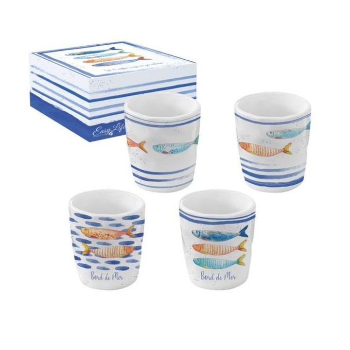 Set 4 Cesti Espresso Porcelana cu Motive de Pesti, Easy Life, 120 ml, Multicolor