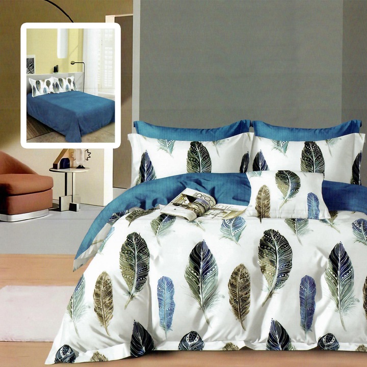 Спално бельо Finet за двама души, 6 части, чаршаф 220 x 240 см, чаршаф за завивка 200 x 220 см, 2 калъфки за възглавници 50 x 70 см и 2 калъфки за възглавници 70 x 70 см, TextiLici, многоцветно, LC59