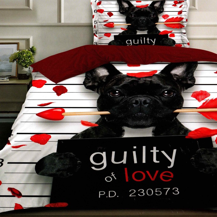 Lenjerie de pat pentru o persoana, finet 3D, cearceaf de pat 160 x 230 cm, cearceaf pilota 150 x 220 cm, fata de perna 50 x 70 cm, TextiLici, multicolor