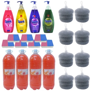 Pachet - 4 x Ava, Sapun lichid, Portocale, 3L + 4 x Detergent lichid de vase, 1L (4 modele diferite) + 7 x Set 2 bureti de vase + 8 x Set 3 bureti de sarma Pachet - 4 x Ava, Sapun lichid, Portocale, 3L + 4 x Detergent lichid de vase, 1L (4 modele diferite) + 7 x Set 2 bureti de vase + 8 x Set 3 bureti de sarma