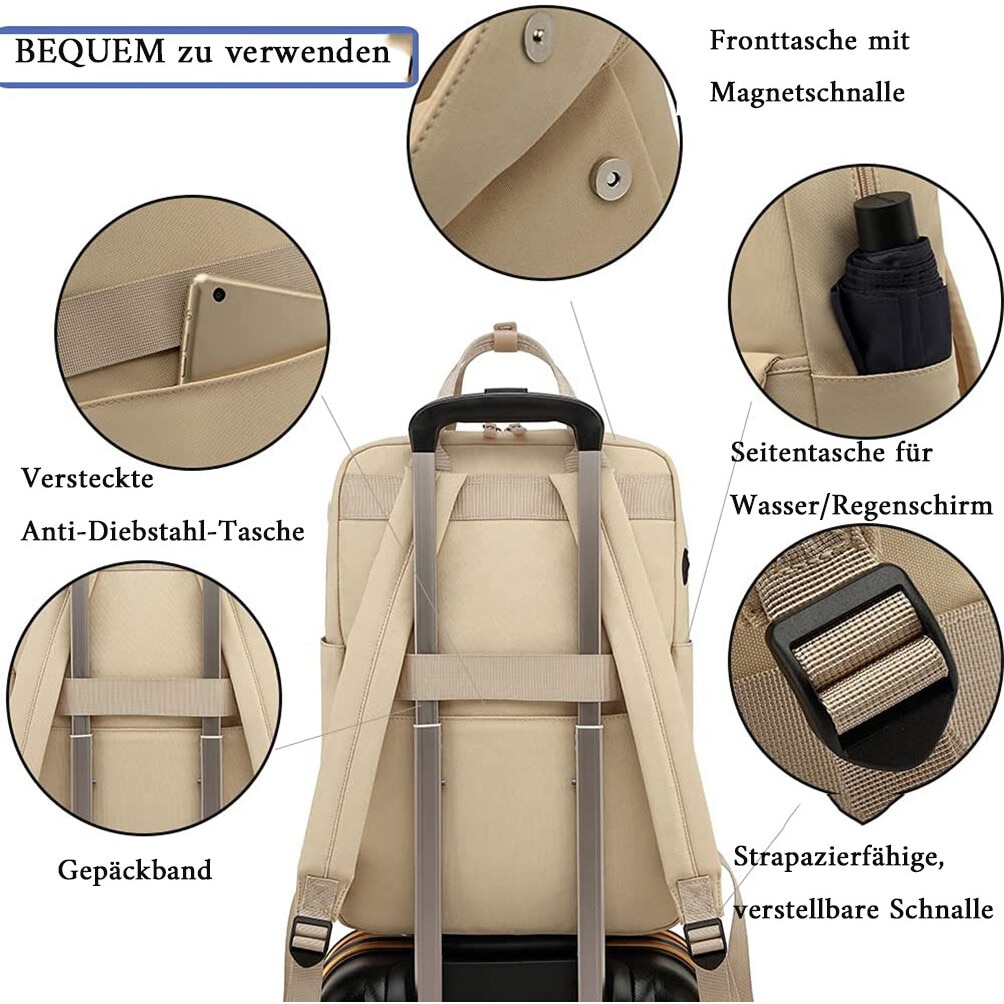 Rucsac laptop Enforose, 15.6 inch, bumbac, culoare abanos, cu port USB extern, curele ajustabile