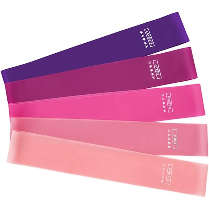 Комплект преносими ластици за съпротивление, Enforose, естествен латекс, 5 броя, многоцветни