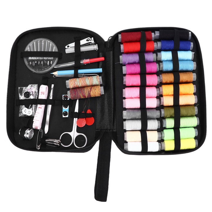 Set de cusut, portabil, durabil, rezistent la apa, bricolaj, bricolaj, ata de ac, kit de cusut pentru broderie, cu sac de depozitare