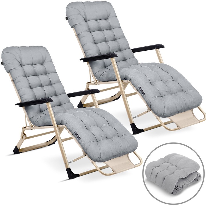 Сгъваем шезлонг ChillWell Sofotel с възглавници, комплект 2 бр., светлосив, материал Texline, UV устойчив