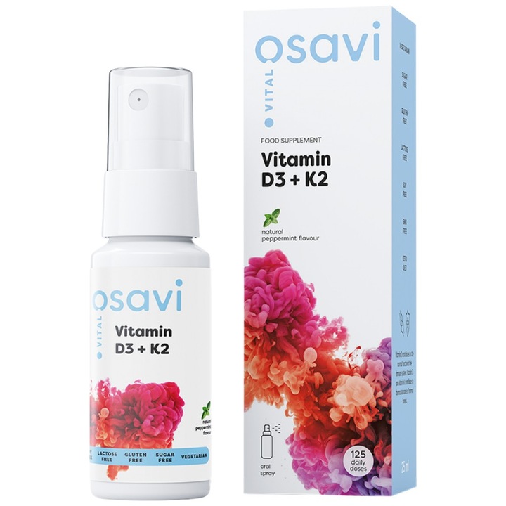 Supliment alimentar Osavi Vitamina D3 plus K2 Spray Oral, Menta, 25 ml