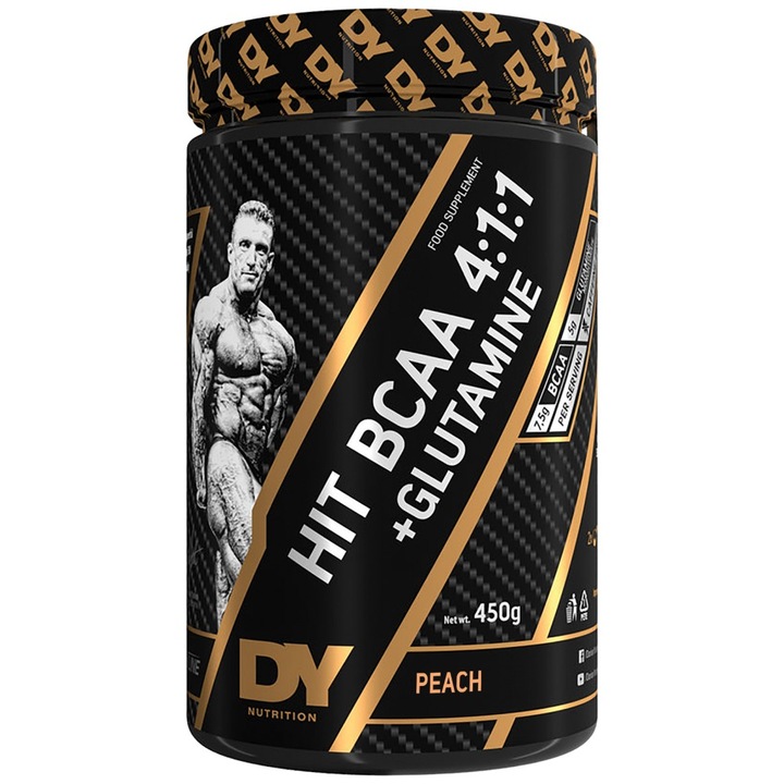 Хранителна добавка Dorian Yates Nutrition High Intensity Training BCAA 4:1:1 plus Glutamine, Праскова, 450 грама