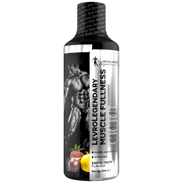 Kevin Levrone Mega pompa de glicerol si citrulina LevroLegendary Muscle Fullness, lichid fara stimuli, capsuni si lamaie, 480 ml