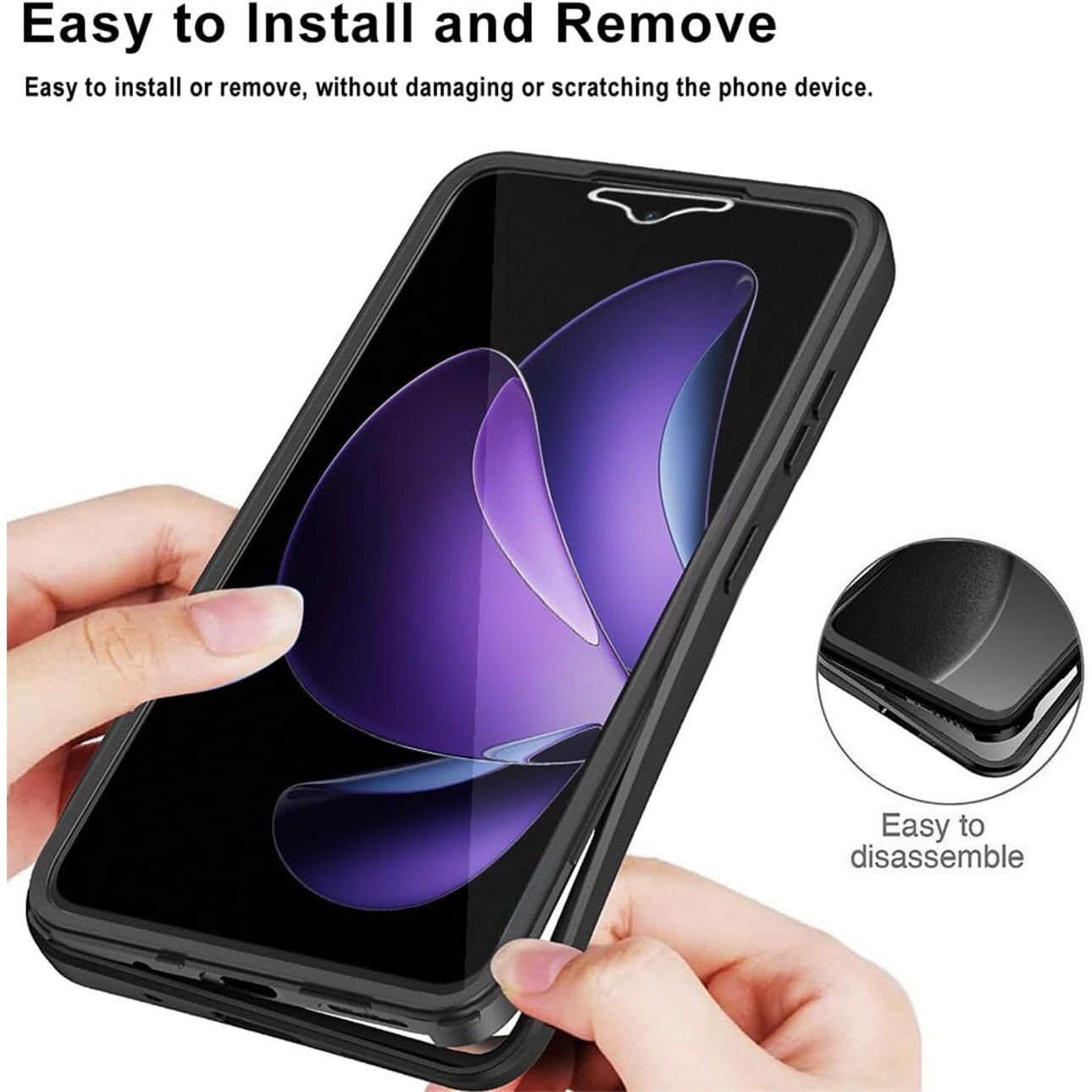 Set 360: Husa cu folie integrata pentru Oppo Reno 13F 13FS 4G 5G Protectie 360 fata / spate - Negru