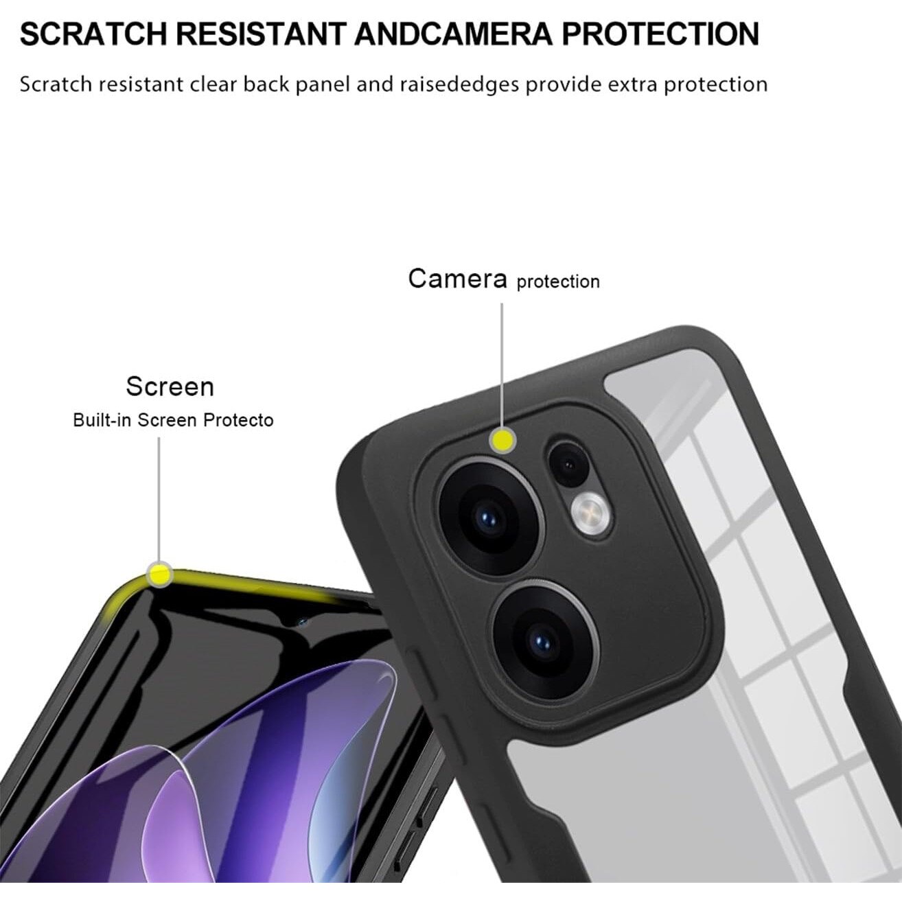 Set 360: Husa cu folie integrata pentru Oppo Reno 13F 13FS 4G 5G Protectie 360 fata / spate - Negru