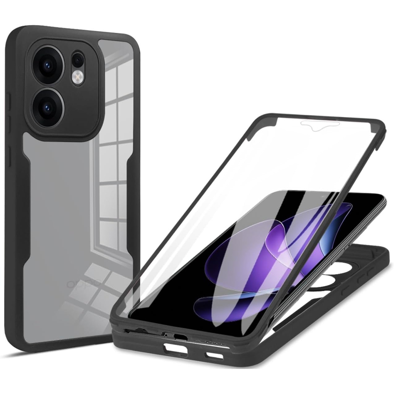 Set 360: Husa cu folie integrata pentru Oppo Reno 13F 13FS 4G 5G Protectie 360 fata / spate - Negru