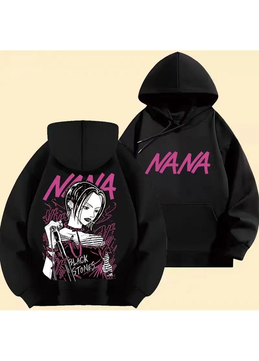 Мъжки суичър с качулка Elixir® Anime, размер M, ексклузивен дизайн с манга Oosaki Nana, първокласен черен памук, ежедневен уличен стил Y2K