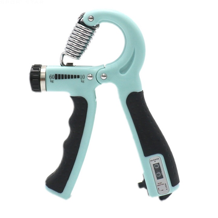 Cleste pentru antrenarea prinderii ZYBLSSBB LSM2XH13383-CPB-DE-SSW157-7, reglabil 10–60 kg, contor automat, manere cauciuc, menta