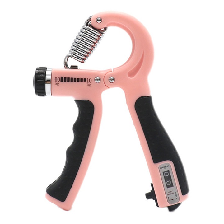 Grip pentru mana ZYBLSSBB LSM2XH13382-CPB-DE-SSW157-5, reglabil 10–60 kg, cu contor automat, roz/negru