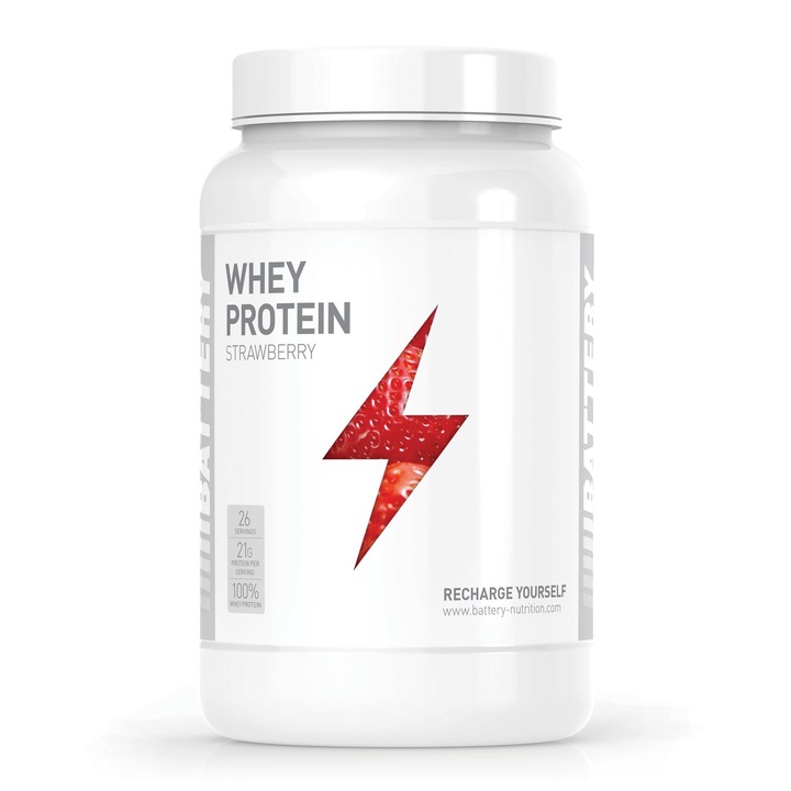 Supliment alimentar Battery Nutrition, Whey Protein - Proteina din zer cu capsuni 800g