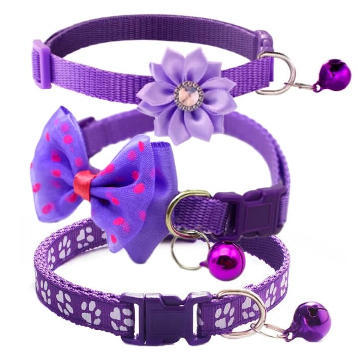 Set zgărzi pentru câini mici și pisici, SK9, ajustabile 21-35cm, mov, 1cm lățime