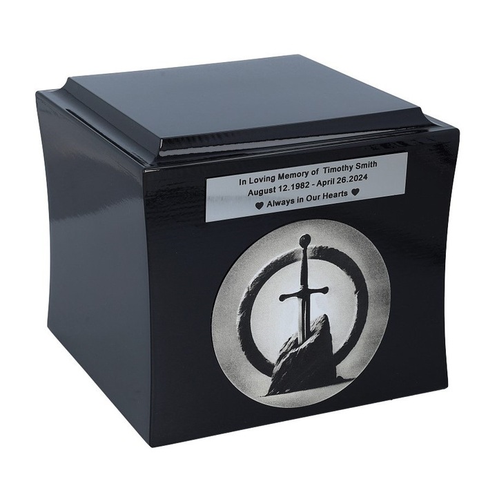 Urna din lemn Remember Forever, sabie in stanca, personalizabila, negru, 30x20x15cm