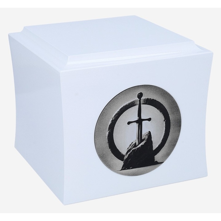 Urna din lemn cu sabie, Remember Forever, alb, personalizabil, 30x20x15cm