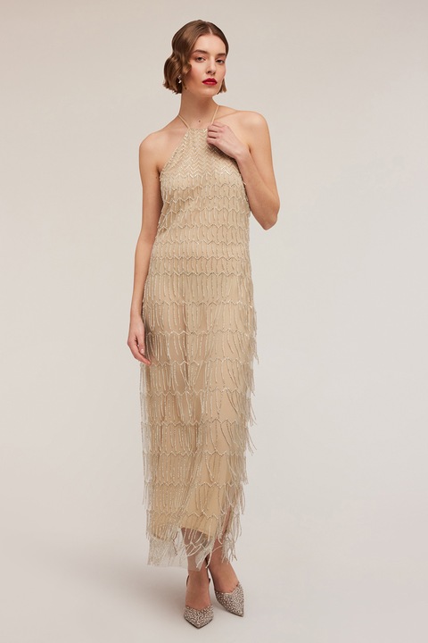 MOTIVI, Rochie midi cu decolteu halter, Maro taupe deschis, 32