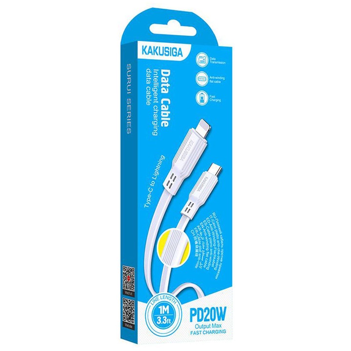 Kaku adat- és töltőkábel (KSC-808), USB-C a Lightninghez, PD20W, QC3.0, 1 m, fehér