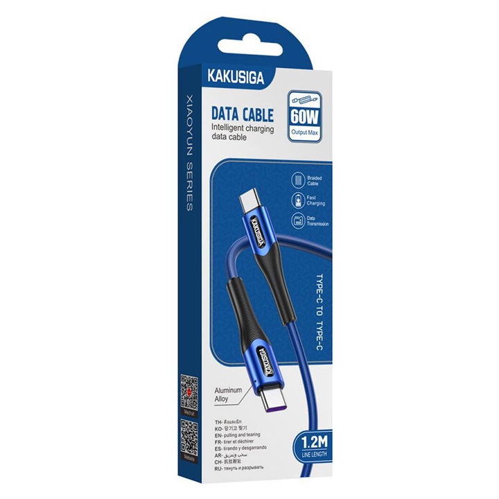Cablu Date si Incarcare Kaku (KSC-724), USB-C, PD60W, QC3.0, 3A, 1.2m, Blue