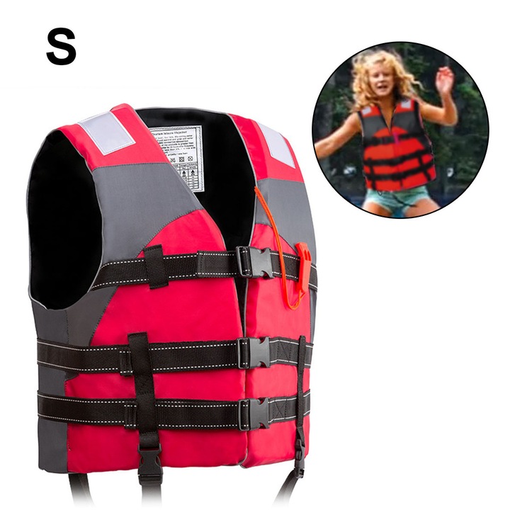 Спасителна жилетка, размер S, подходяща за деца и възрастни, издържа максимално тегло 100 кг, професионална рибарска жилетка с висока плаваемост за лодка, аварийна спасителна жилетка против наводнение за възрастни за превозни средства, червен цвят