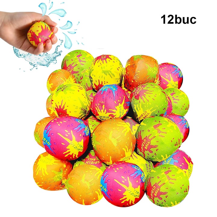 Set 12 mingi din pentru joaca in apa, Reutilizabile, Absorbante, Potrivite pentru piscina, Cadouri pentru petreceri de vara la plaja/piscina, Jucarii pentru animale de companie ale copiilor in piscina, Activitati acvatice in aer liber, 4 culori