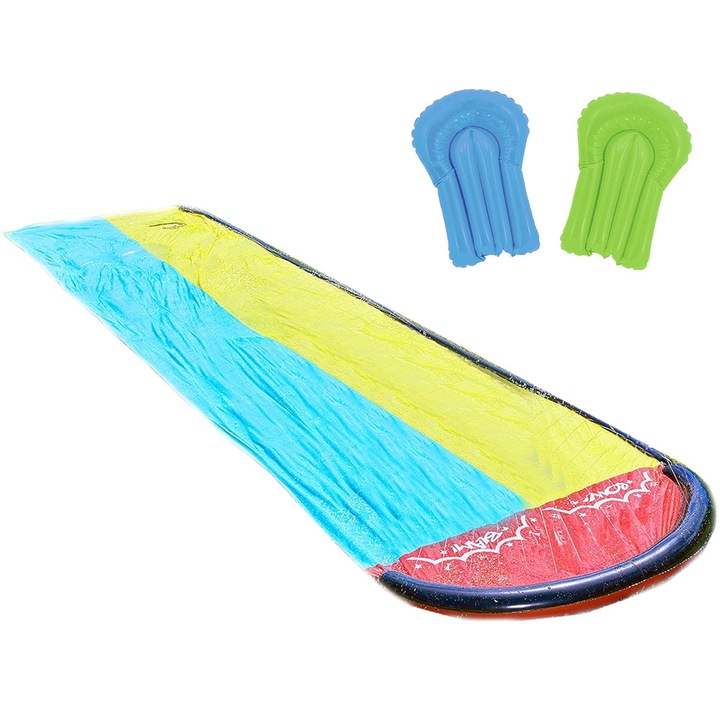 Водна пързалка, за 2 души, 4,8 метра, за деца, PVC, Опазване на околната среда, играчки за открито, сърф с водна струя на тревата, оборудвана с 2 надуваеми дъски за сърф
