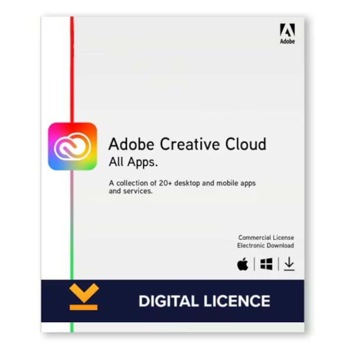 Adobe Creative Cloud, 1 felhasználó, 1 év, Windows/Mac, kreatív alkalmazáscsomag