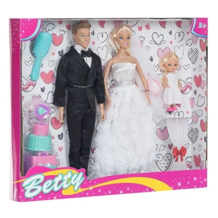 Papusa manechin mireasa si mire cu fetita, cu accesorii incluse, varsta 3+ ani, 38x5.5x32cm, multicolor