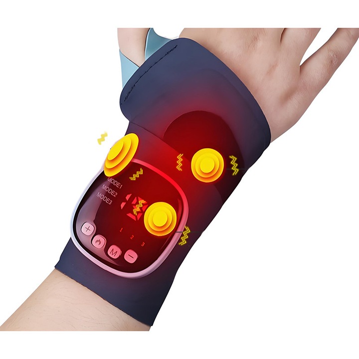 Dispozitiv terapeutic, terapie cu puls EMS la incheietura mainii, incalzire, niveluri de temperatura si intensitate, ameliorarea eficienta a durerii, artrita/entorse/tulpini ale nervilor mainii, afisaj LED, design premium, reincarcabil prin USB