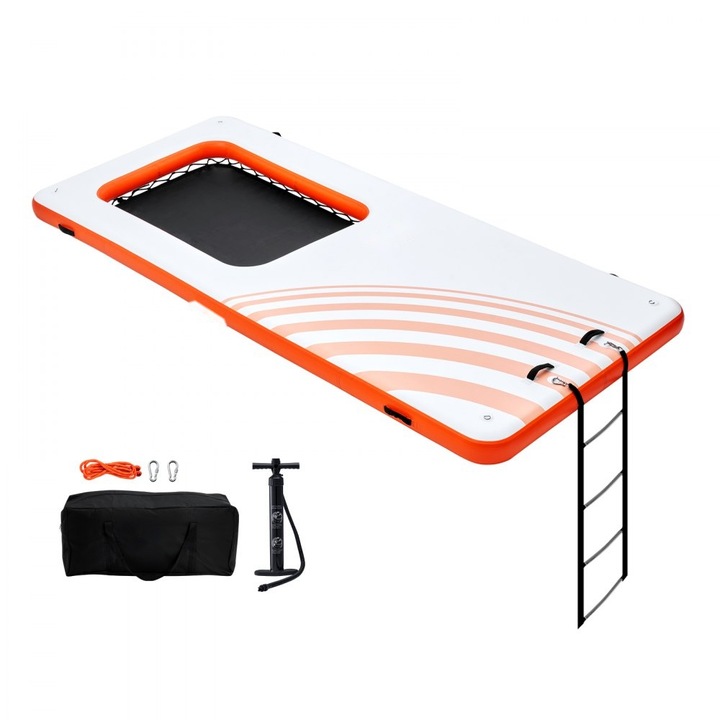 Надуваем док, платформа за скачване 15 x 6,5 фута, батутен басейн 4 x 6 фута, противоплъзгаща постелка, подвижна стълба, преносима чанта, идеален за релакс край басейна или на плажа