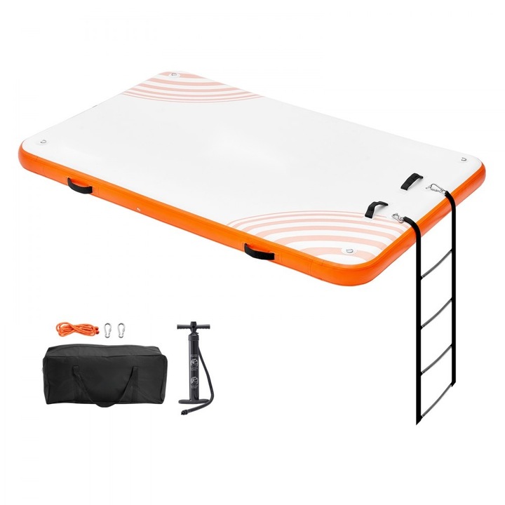 Felfújható dokk, 2,4x1,5 méteres platform, csúszásgátló szőnyeg, vízen úszik, hordtáskával, levehető létrával, ideális medencébe, strandra, óceánba