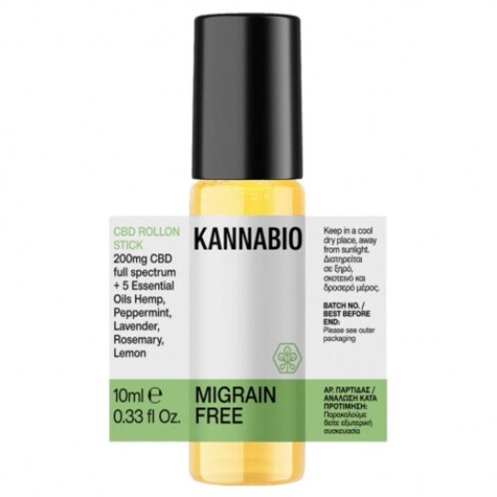 KannaBio Stick Rollon CBD 10ml, pentru migrene, cu uleiuri esentiale, 200mg CBD