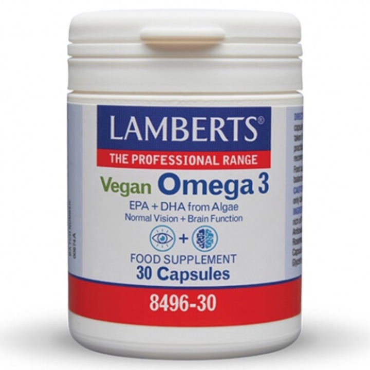 Supliment alimentar Lamberts Vegan Omega 3 EPA+DHA 750mg, 30 capsule, 150mg EPA, 300mg DHA