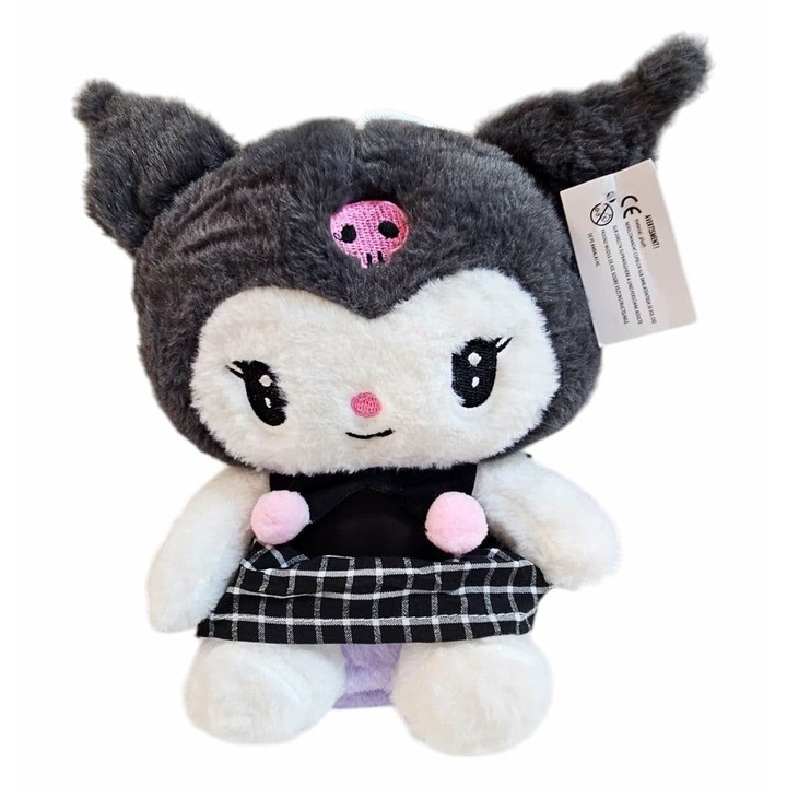 Jucarie de plus Kuromi - mov si negru, cu sunet, 20 cm