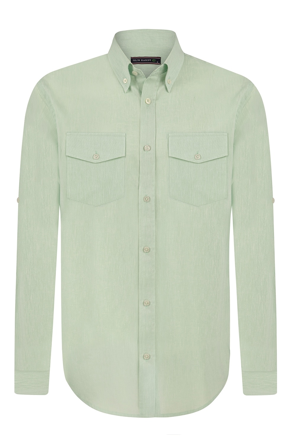 FELIX HARDY, Camasa din amestec de in cu buzunare pe piept, Verde deschis, M