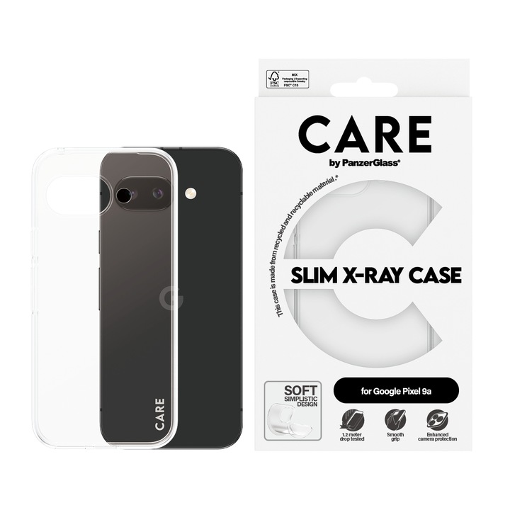 Care by PanzerGlass tok Google Pixel 9a telefonhoz, divatos, röntgen, Soft Basic, átlátszó