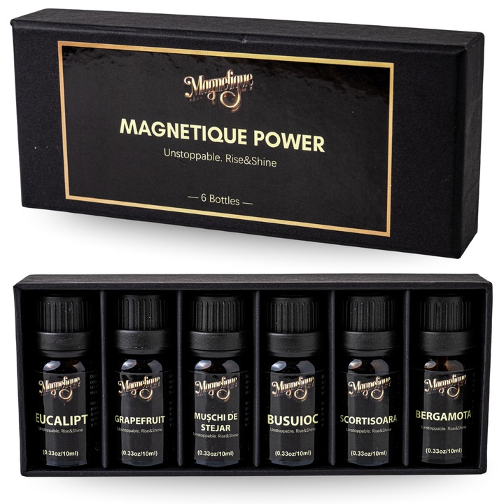 Set Uleiuri Esentiale, Magnetique Power, Ulei Esential 100% Natural, Ulei Distilat cu Abur, Ulei pentru Relaxare, Ulei Aromatic pentru Masaj, Ulei pentru Somn Linistit, Ulei Aromaterapie, Ulei Parfumat pentru Difuzor, Ulei Terapeutic Bio, 6buc x 100ml