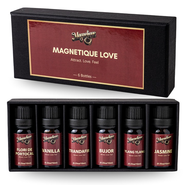 Set Uleiuri Esentiale, Magnetique Love, Ulei Esential 100% Natural, Ulei Distilat cu Abur, Ulei pentru Relaxare, Ulei Aromatic pentru Masaj, Ulei pentru Somn Linistit, Ulei Aromaterapie, Ulei Parfumat pentru Difuzor, Ulei Terapeutic Bio, 6buc x 100ml