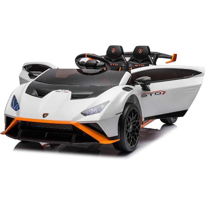 Masinuta electrica cu functie drift Lamborghini Huracan STO, putere 2 x 110W, 12V, culoare alba
