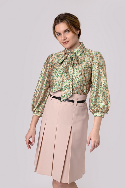 Fusta office bej cu pliuri, Poliester, 40 EU