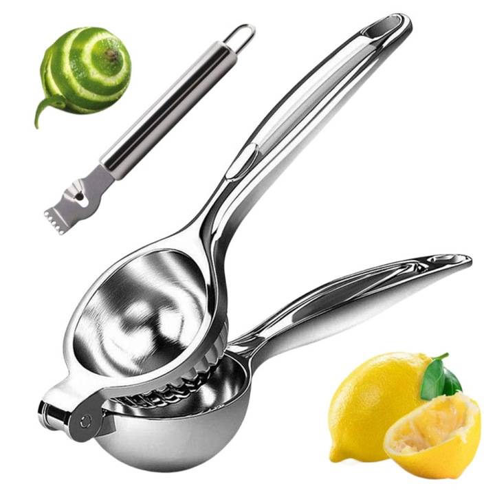 Сокоизстисквачка за лимони, ZGGZERG, Преносима и многофункционална, Ръчна, С ергономичен неплъзгащ се дизайн, Лесна за употреба и почистване, За лимони, Лаймове, Киви, Грозде и други цитрусови плодове, Цинкова сплав, 21,5 x 7 см, Сребрист