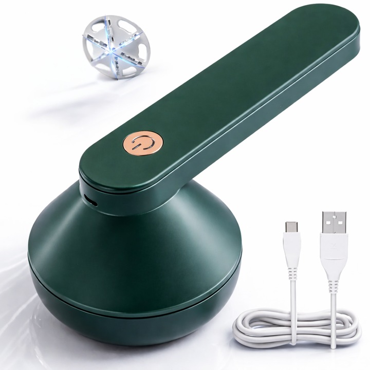 Aparat de indepartat scame Macvi®, capat interschimbabil, incarcare USB, utilizare 4 ore, curatare uscata, portabil, verde