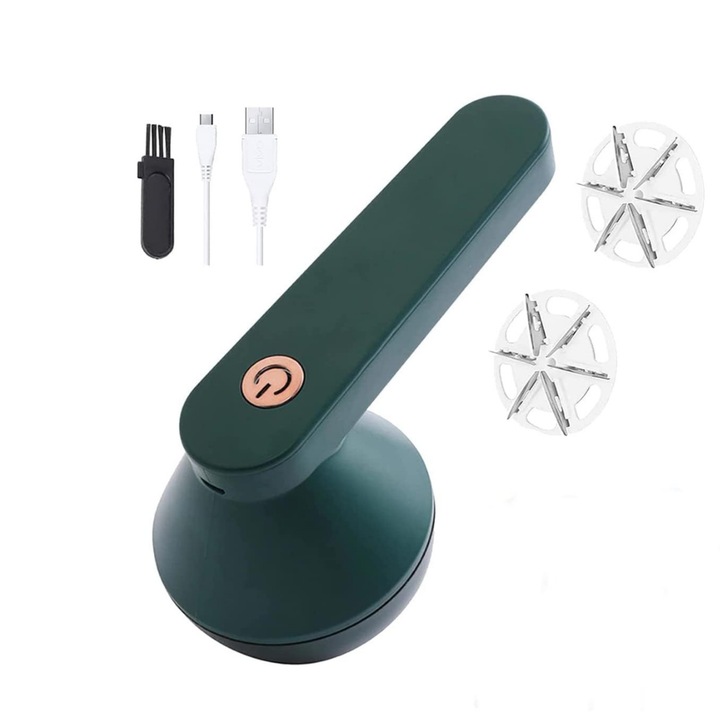 Уред за дрехи, Lint Remover, USB зареждане, Macvi, 4 часа употреба, химическо чистене, зелен