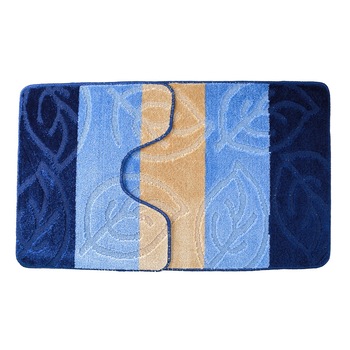 Set 2 covorase de baie Leaf, Albastru, 60x100 cm, 50x60 cm Set 2 covorase de baie Leaf, Albastru, 60x100 cm, 50x60 cm