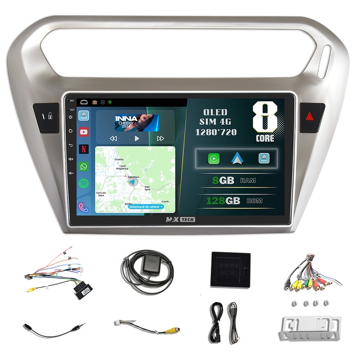 Навигация Peugeot 301 / Citroen C-Elysee (2012 - 2016) посветена на Android и Carplay, MaxTech®, 9'' QLED екран, 8 GB RAM 128 GB ROM, DSP, EQ, RDS, 4G Sim функции, GPS, WIFI, Youtube, Waze