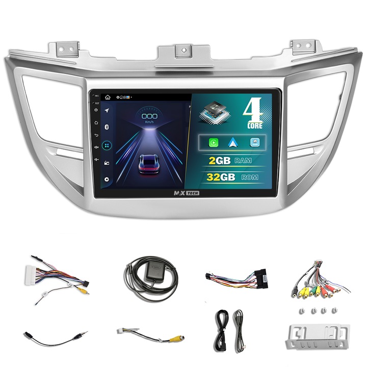Navigatie Hyundai Tucson IX35 ( 2015 - 2018 ) dedicata Android 13 si Carplay, MaxTech®, ecran de 9'' IPS, 2 GB RAM 32 GB ROM, DSP, EQ, functii GPS, WIFI, RDS, Radio, Bluetooth, Youtube, Waze