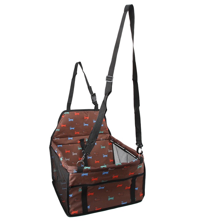 Fotel pentru transport auto pentru caini, material Oxford, culoare multicolor, dimensiuni pliabile