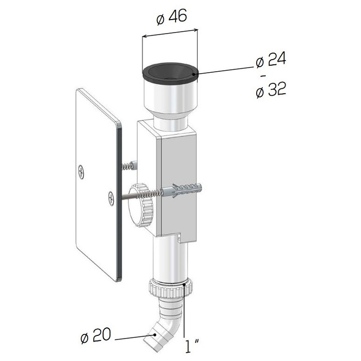 Sifon pentru condens cu placa inox si capac detasabil pentru inspectie, Ghidini Italia, d.intrare 24-32, d. iesire 20-32, pentru climatizator
