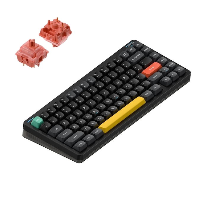 Механична клавиатура Nuphy Halo75 V2, Hot-Swappable, Безжична 2.4GHz, Bluetooth 5.1, USB-C, Raspberry Switch, черна